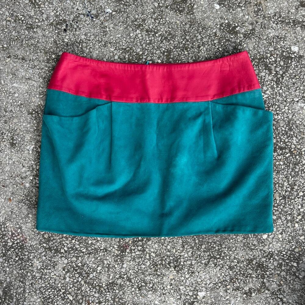 Lacoste Studio Teal Suede and Hot Pink Leather Skirt with front pockets